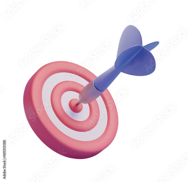 Fototapeta 3D Render:  Purple Dart Striking Pink Target, Success Concept, Modern Minimalist Style, Achievement Illustration.