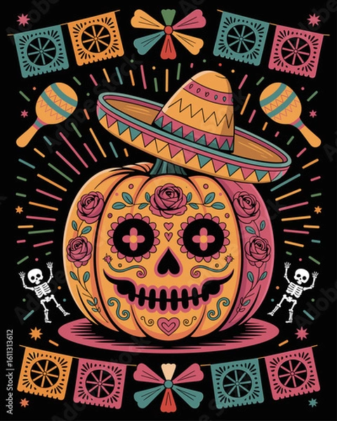 Fototapeta halloween background with skull vector illustration