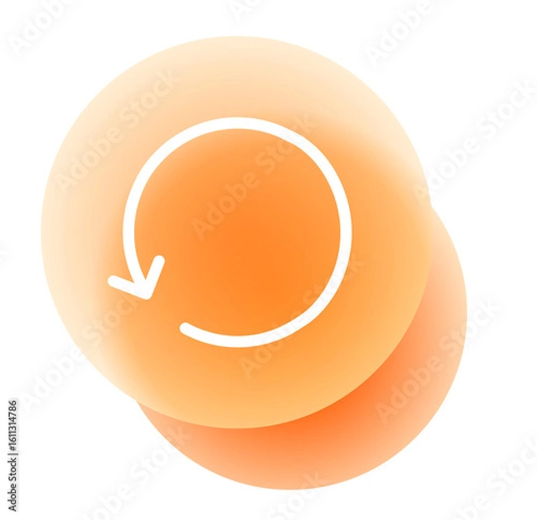 Fototapeta Abstract Orange Gradient Button with White Circular Arrow:  Modern, Minimalist, Refresh Icon Design.