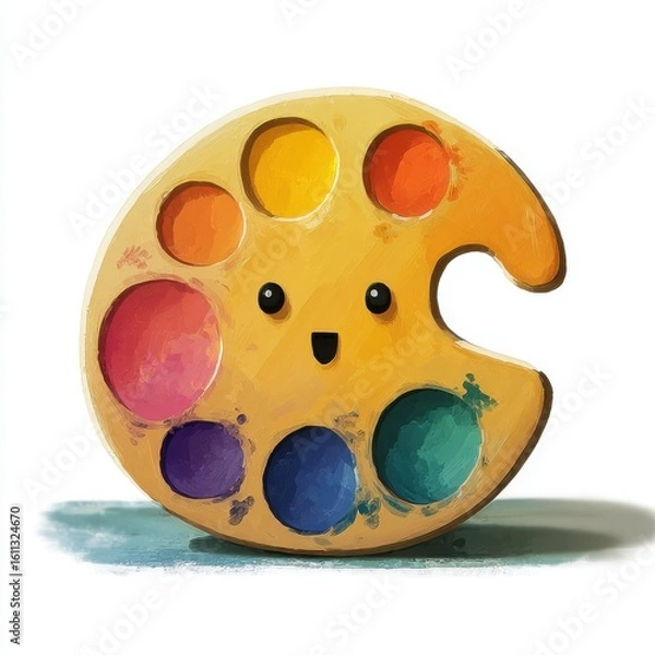 Fototapeta Cute Colorful Palette with Smiling Face and Vibrant Paint Dots