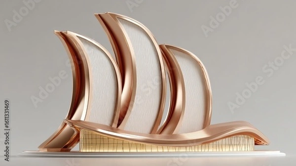 Obraz Futuristic Modern Building with Curved Copper and Glass Design in Minimalist Setting