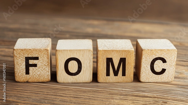 Fototapeta Fomc acronym spelled out on wooden blocks against a wooden background surface