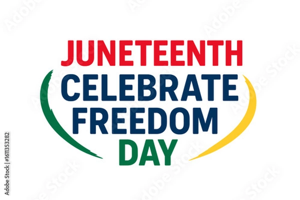 Fototapeta Juneteenth Freedom Day celebration banner with bold typography, red green yellow swoosh accents, African American Emancipation Day vector illustration, transparent PNG template