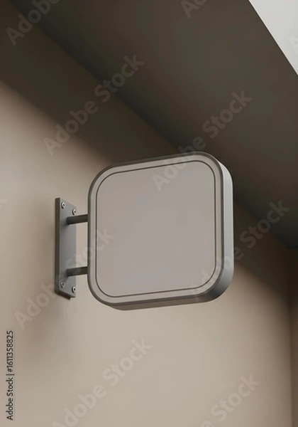 Fototapeta Blank square store sign hanging on a wall, ready for a custom logo or text, perfect for business advertising.