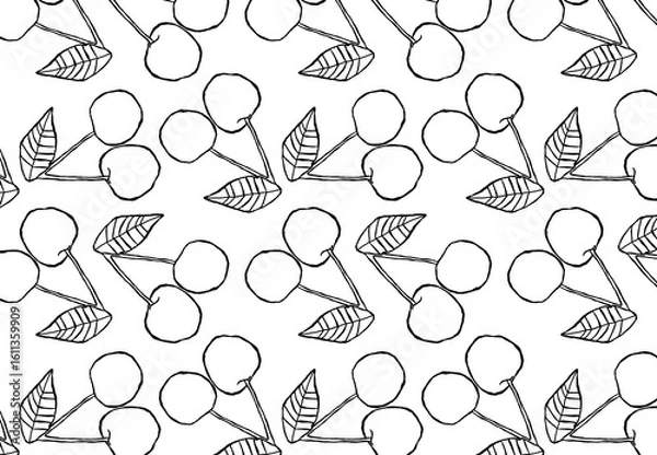 Obraz seamless cherry pattern - hand-drawn fruit doodle style