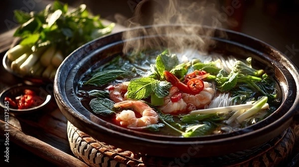 Obraz Fresh and Simple Seafood Dish with Aromatic Ingredients and Herbs