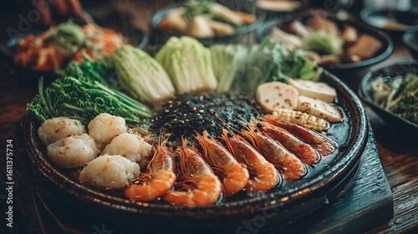 Obraz Fresh Seafood Dish with Simple Ingredients on a Rustic Plate