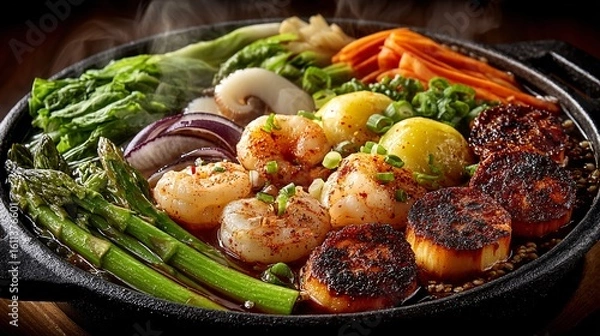 Fototapeta Vibrant Seafood Platter with Intricate Arrangement of Fresh Ingredients