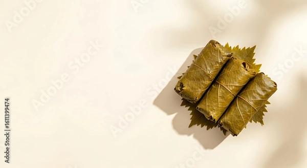 Fototapeta Rolled Grape Leaves (Dolma) on Minimalist Cream Background