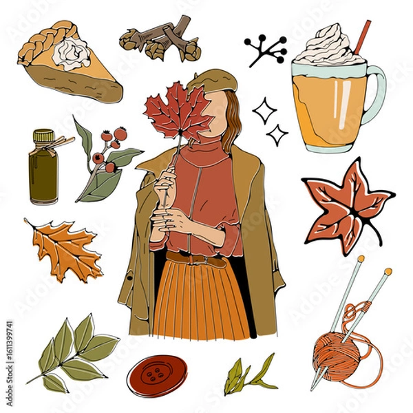 Fototapeta Autumn collection of elements in vector