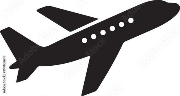 Obraz Silhouette of a flying passenger airplane with wings and tail visible, angled as if taking off