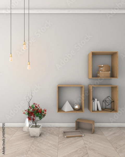 Obraz Mock up with light wall interior background, 3d render