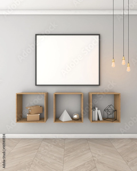 Obraz Mock up poster with light wall interior background, 3d render