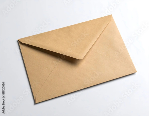 Fototapeta Kraft Paper Envelope: Close-up View of a Plain Brown Envelope on White Background