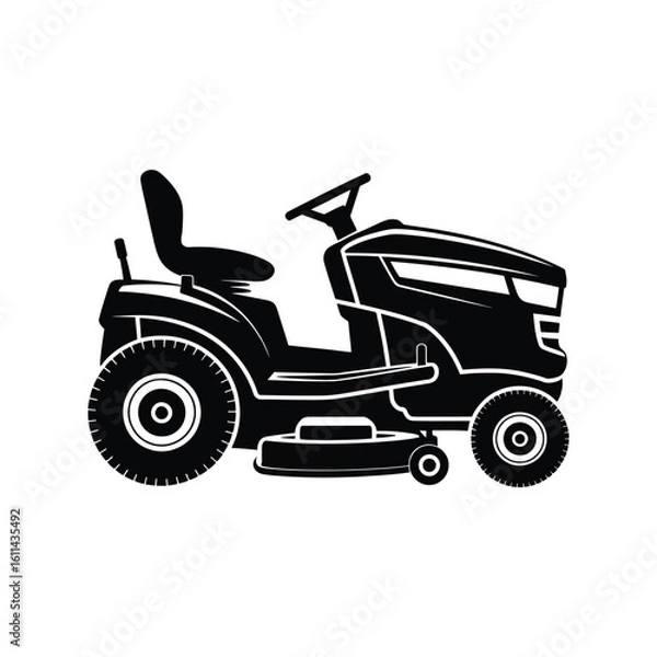 Obraz Lawn Tractor vector illustration black and white, a powerful garden tractor, 