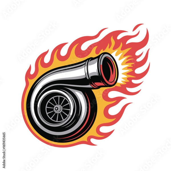 Obraz Turbocharger Engine, Fiery Flames, Vector Illustration