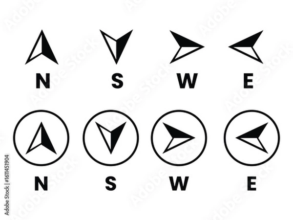 Fototapeta directional compass points N S W E icon set vector. North, south, west, east navigation arrow symbol vector