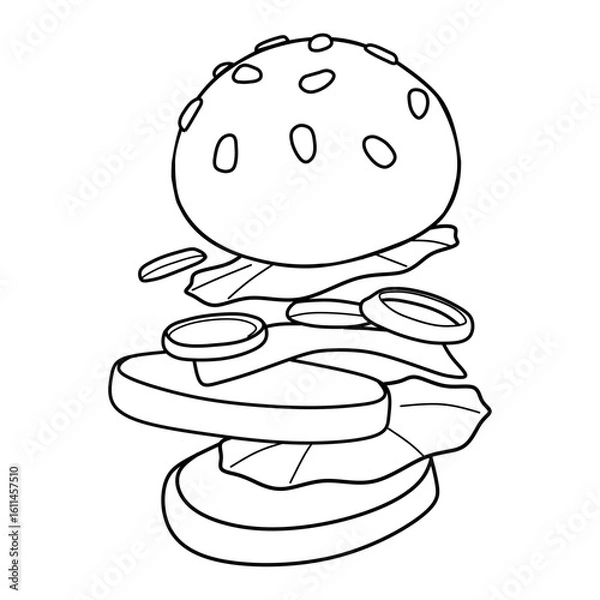 Fototapeta Burger line drawing. It is a vector illustration.	