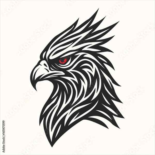Fototapeta Bold Tribal-Style Illustration of Javan Hawk-Eagle Head with Sharp Feather Details