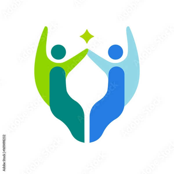 Fototapeta Two human figures holding a star, symbolizing unity, success, and collaboration