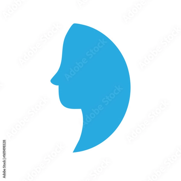 Fototapeta A side profile silhouette in turquoise, representing introspection, thought, and identity