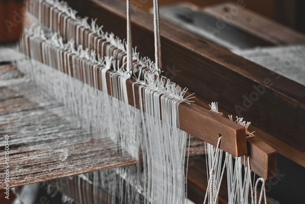 Fototapeta Close up image of a tapestry being created on an old loom