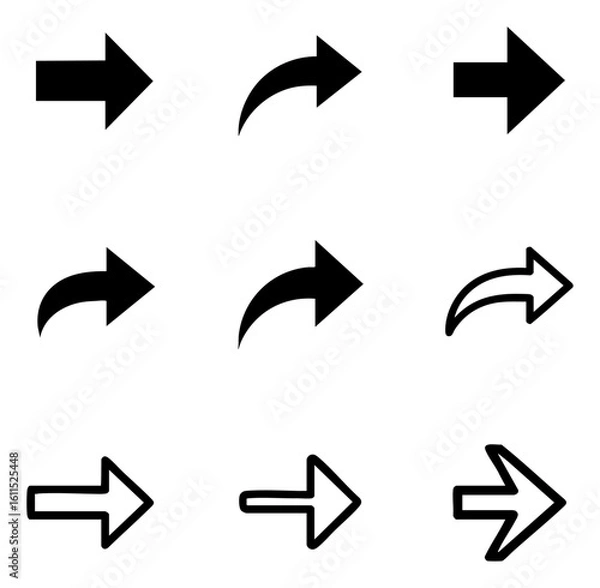 Fototapeta Collection of right pointing arrow icons for user interface design
