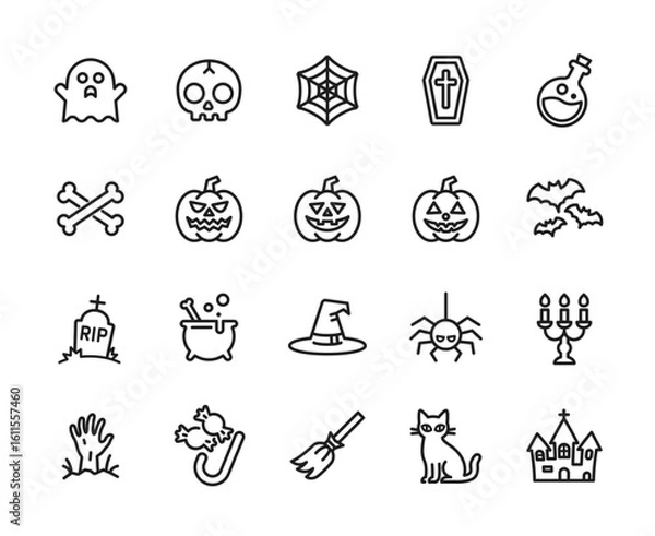 Fototapeta 線で構成されたシンプルなハロウィン、ホラーのアイコンセット　ベクター素材	