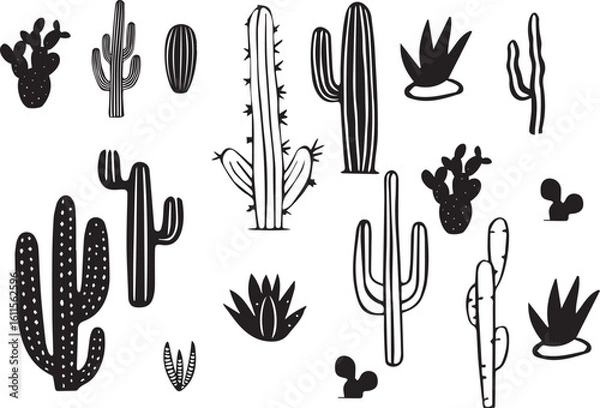 Fototapeta a set of cactus plants in blue and white