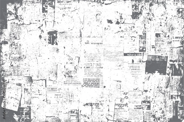 Fototapeta Retro paper collage distressed texture. Urban grunge overlay background. Torn poster surface with vintage visual design.