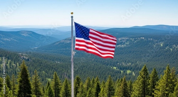 Obraz Stars and Stripes Flag Against Dramatic Sunset Background