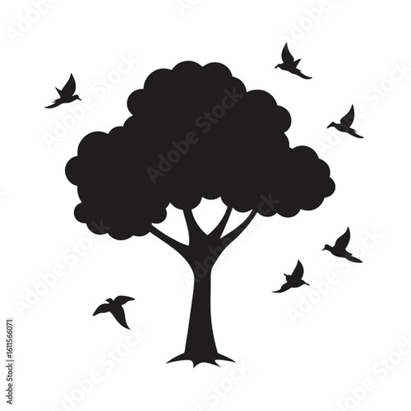 Obraz outline vector illustration of a tree with birds