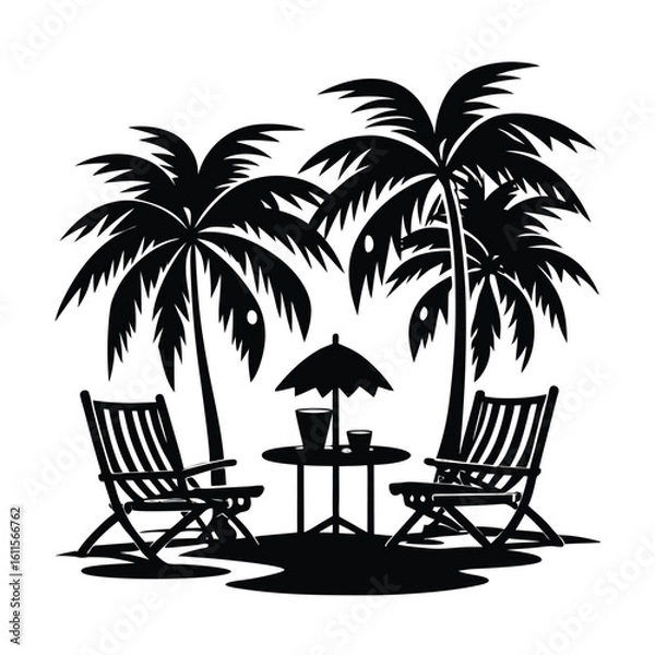 Obraz seaside retreat silhouette with lounge chairs a s