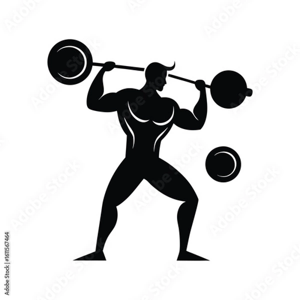 Obraz silhouette image of a man lifting weights on white