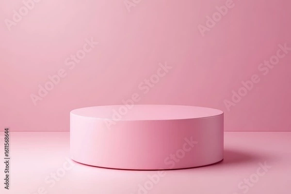 Fototapeta Pink Cylinder Podium Stage with Matching Pink Background in Minimalist Pastel Theme
