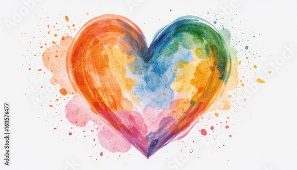 Fototapeta Colorful Watercolor Heart: A vibrant, hand-painted watercolor heart, bursting with a spectrum of colors, symbolizes love, acceptance, and artistic expression.
