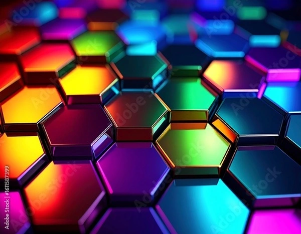 Fototapeta Colorful, metallic hexagonal pattern