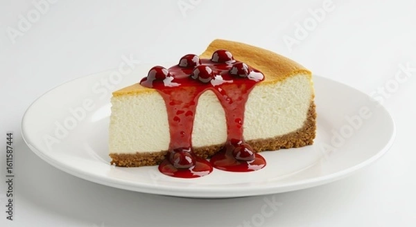 Obraz Cheesecake Slice with Cherry Topping on White Plate