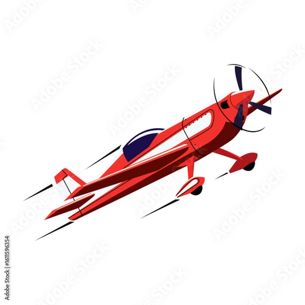 Fototapeta Dynamic red propeller plane, perfect for air racing or aerobatics. Sleek vector art conveying speed & thrill of competitive flight.