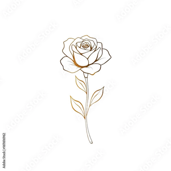 Fototapeta Elegant outline of a rose with a golden hue isolated on transparent background
