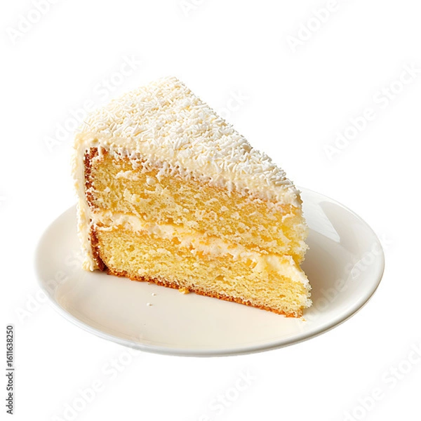 Fototapeta Slice of Layered Cake with Coconut Topping on a White Plate