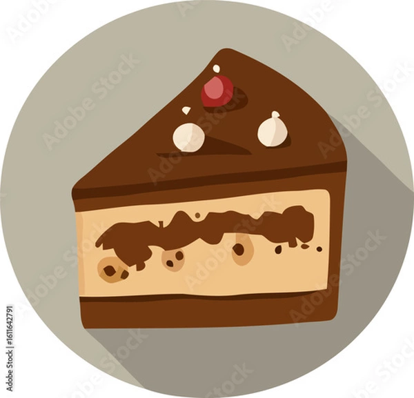 Fototapeta Delicious Cake Slice: A delectable slice of layered chocolate cake, a sweet treat or a dessert for any occasion. The graphic, simple yet appetizing representation offers a taste of joy.
