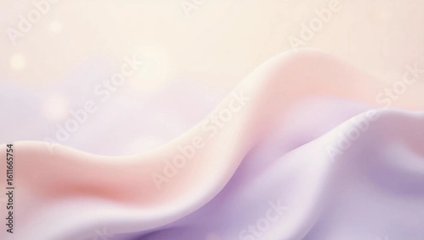 Fototapeta A serene and elegant abstract background featuring soft, flowing silky waves in delicate pastel hues with glowing bokeh.