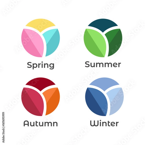 Fototapeta Spring, Summer, Autumn, Winter Icons  Flat Minimalist Logo Templates