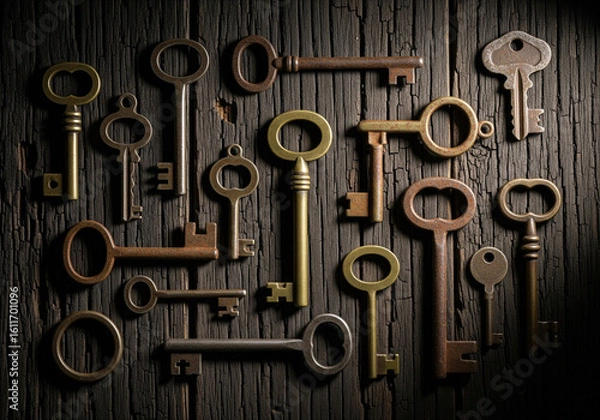 Obraz Flat Lay of Old Rustic Keys