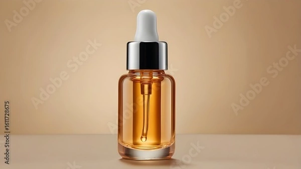 Obraz Transparent dropper container with golden liquid suitable for essential oil skincare serum or aromatherapy product