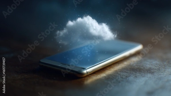 Obraz Cloud Computing Concept with Smartphone on Wooden Surface Background