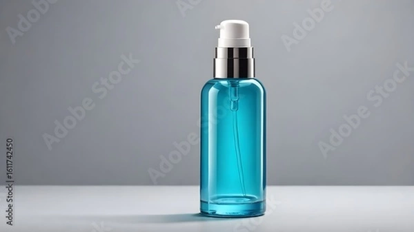 Obraz Minimalist blue bottle with sprayer cap for facial mist toner or cosmetic liquid presentation and advertisement