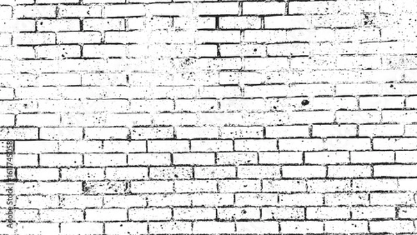 Obraz Grunge Brick Wall Texture Background, Vintage Brick Wall Vector Pattern, Dirty Old Brick Wall Grunge Overlay, Black and White Brick Texture Template