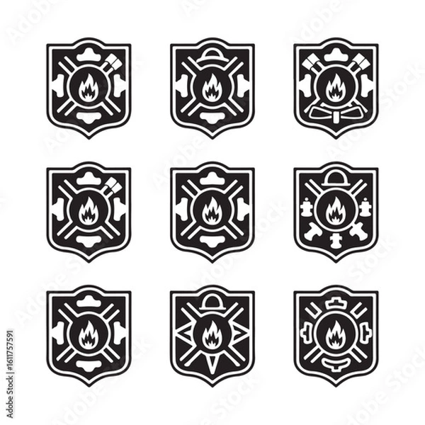 Obraz Firefighter White & black Label icon Set vector illustration on white background